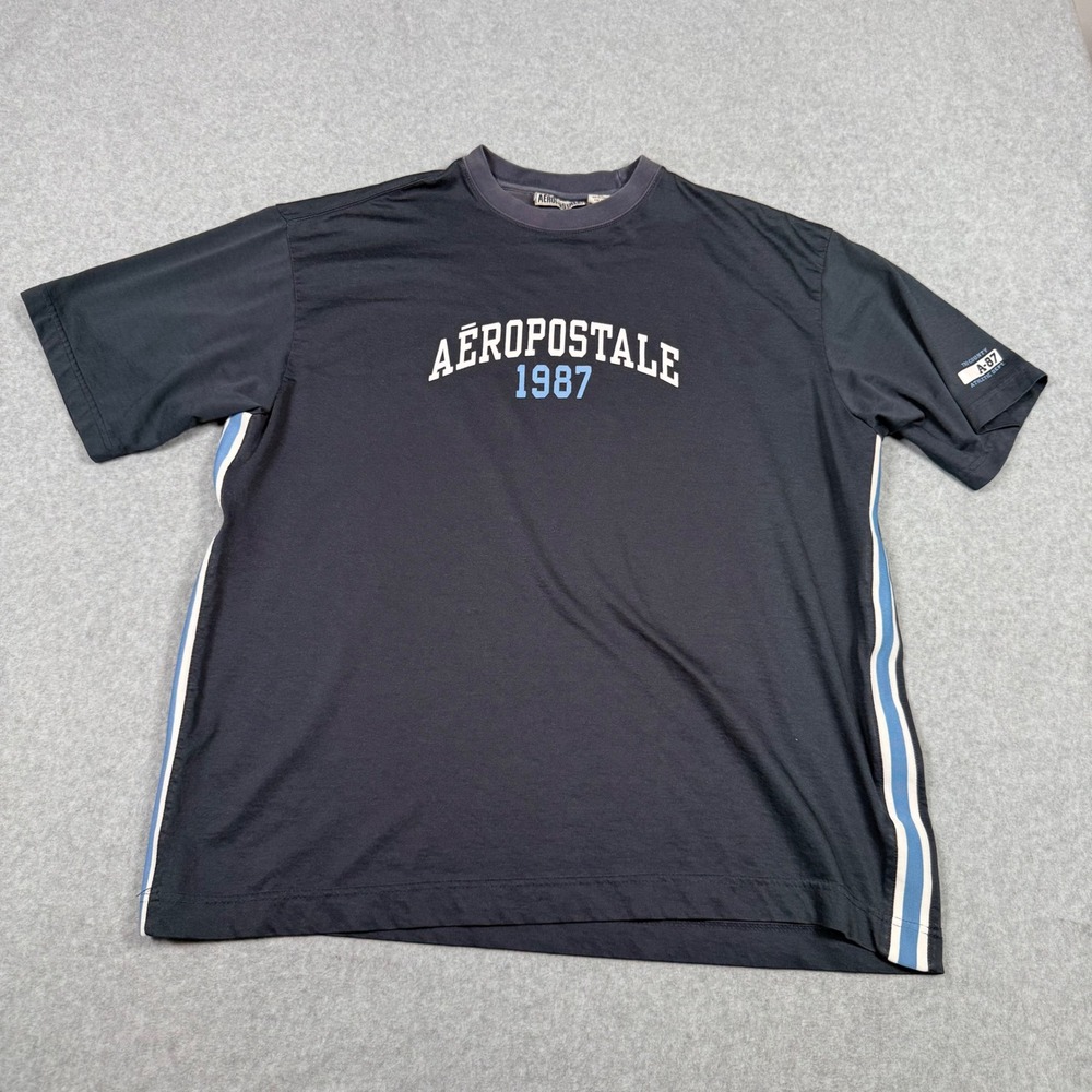 VIntage Y2K Aeropostale 1987 Mens XL Spellout T-Shirt Athletic Dept Side Stripe